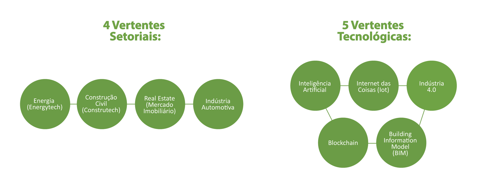 4 vertentes setoriais e 5 vertentes tecnológicas